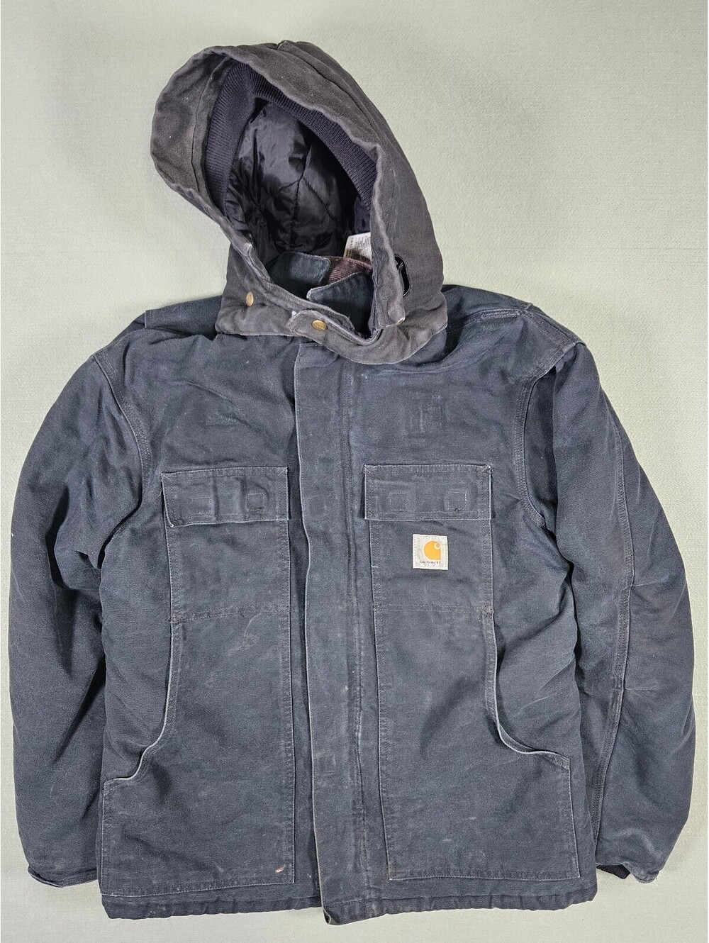 Vintage Carhartt Men Black Cotton Quilted Hooded Jacket 40